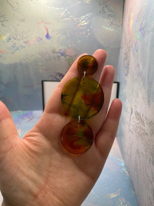 Morgan:“Autumn Glow” Earrings – Abstract Resin in Warm Fall Colors- HYPOALLERGENIC