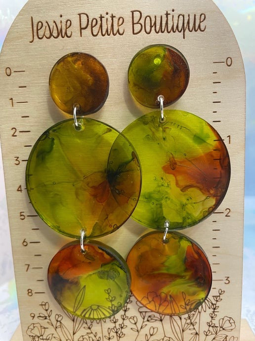 Morgan:“Autumn Glow” Earrings – Abstract Resin in Warm Fall Colors- HYPOALLERGENIC