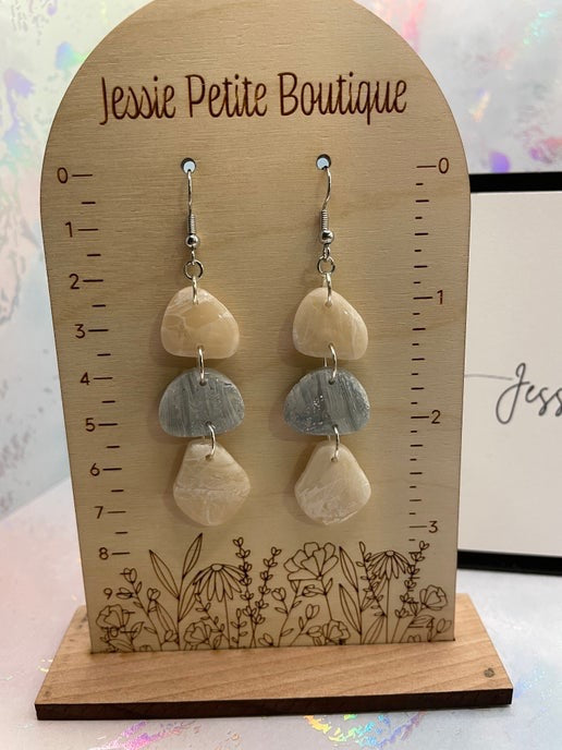 Beige & Blue Pebble Dangle Earrings