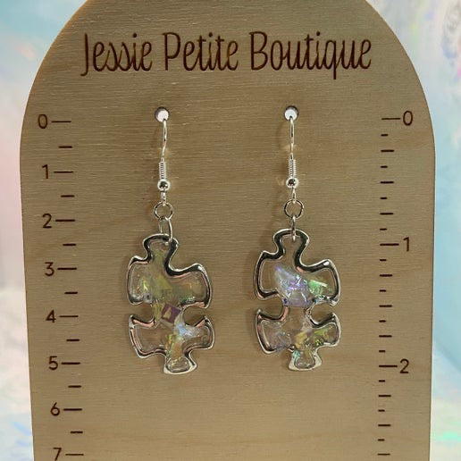 Glitter Puzzle Charm Earrings - NICKEL FREE