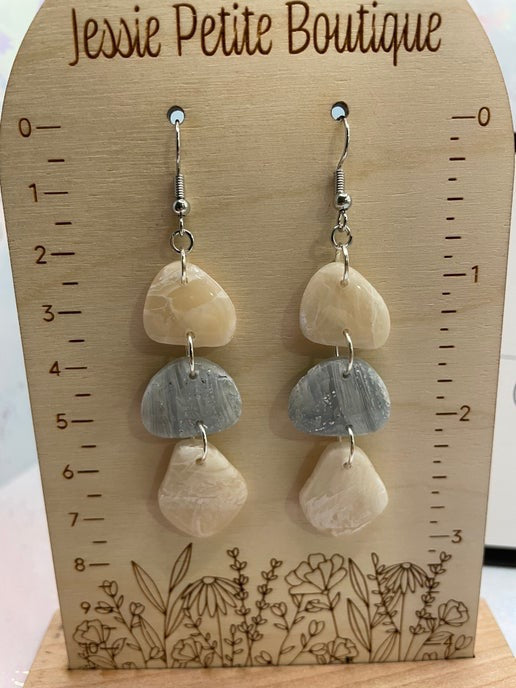 Beige & Blue Pebble Dangle Earrings