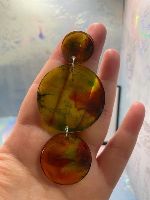 Morgan:“Autumn Glow” Earrings – Abstract Resin in Warm Fall Colors- HYPOALLERGENIC