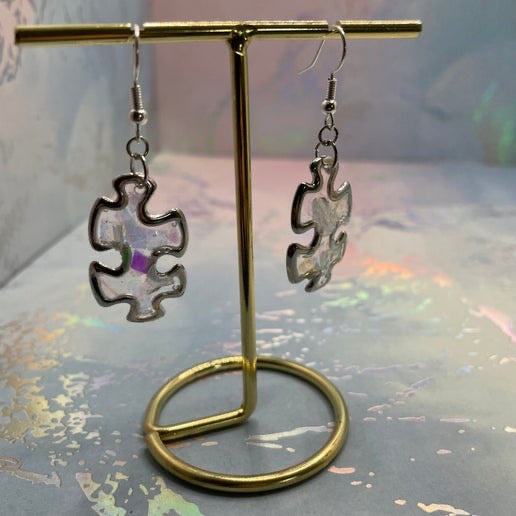 Glitter Puzzle Charm Earrings - NICKEL FREE