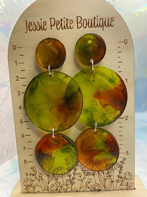 Morgan:“Autumn Glow” Earrings – Abstract Resin in Warm Fall Colors- HYPOALLERGENIC