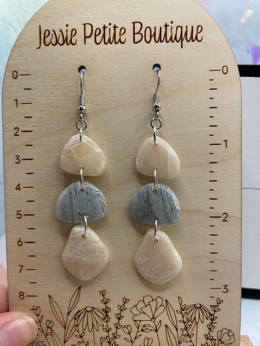Beige & Blue Pebble Dangle Earrings