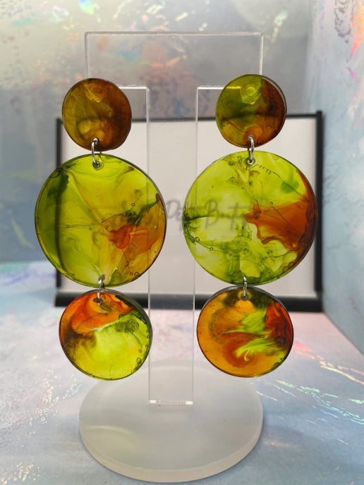 Morgan:“Autumn Glow” Earrings – Abstract Resin in Warm Fall Colors- HYPOALLERGENIC