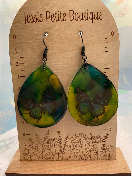 Boucles d'oreilles papillons bleus en vert et bleu-sans nickel