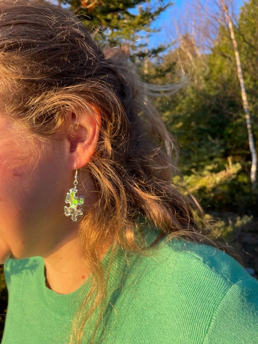 Silver Metal Puzzle Piece Earrings