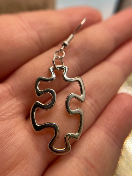 Silver Metal Puzzle Piece Earrings