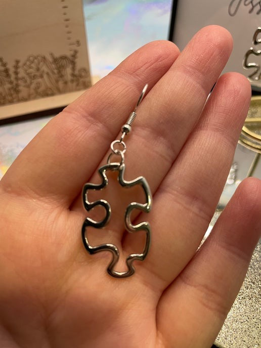 Silver Metal Puzzle Piece Earrings