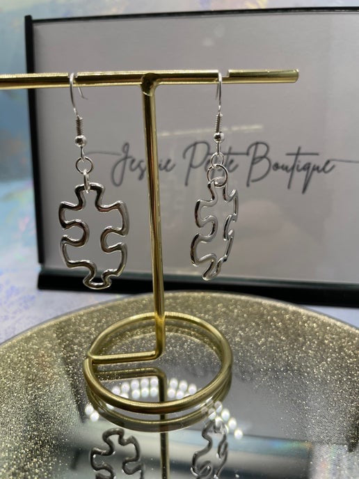 Silver Metal Puzzle Piece Earrings