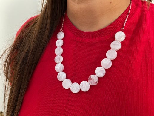 Collier de perles en marbre blanc 53 cm (sans nickel et acier inoxydable)