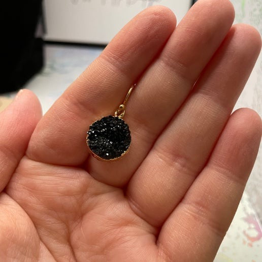 Black Druzy Necklace & Earring Set – Gold Finish