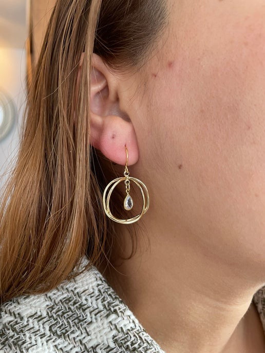Boucles d'oreilles cercles dorées avec zircone – SANS NICKEL