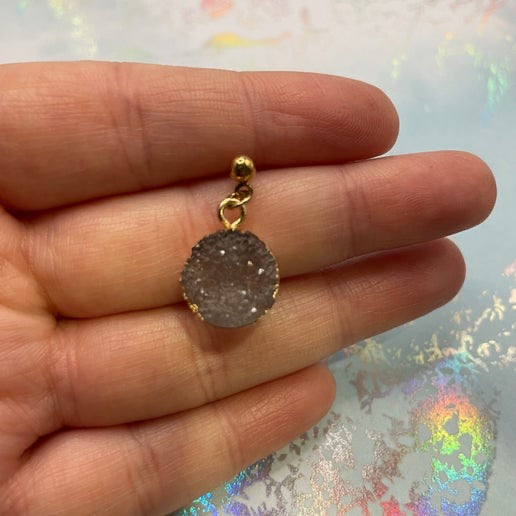 Faux Grey Rock Style Charm Earrings with Gold Stud