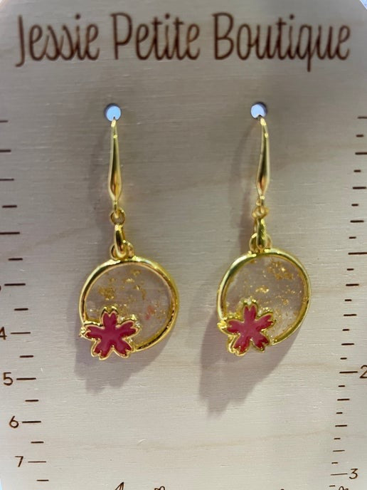 Gold Floral Circle Earrings