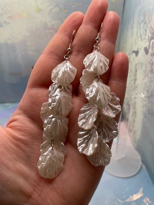 White Acetate Acrylic Petal Dangle Earrings