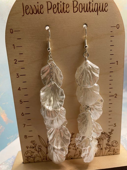 White Acetate Acrylic Petal Dangle Earrings