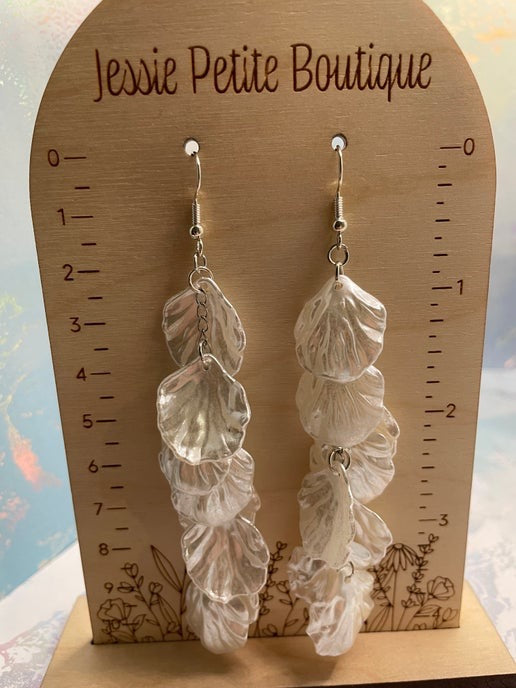 White Acetate Acrylic Petal Dangle Earrings