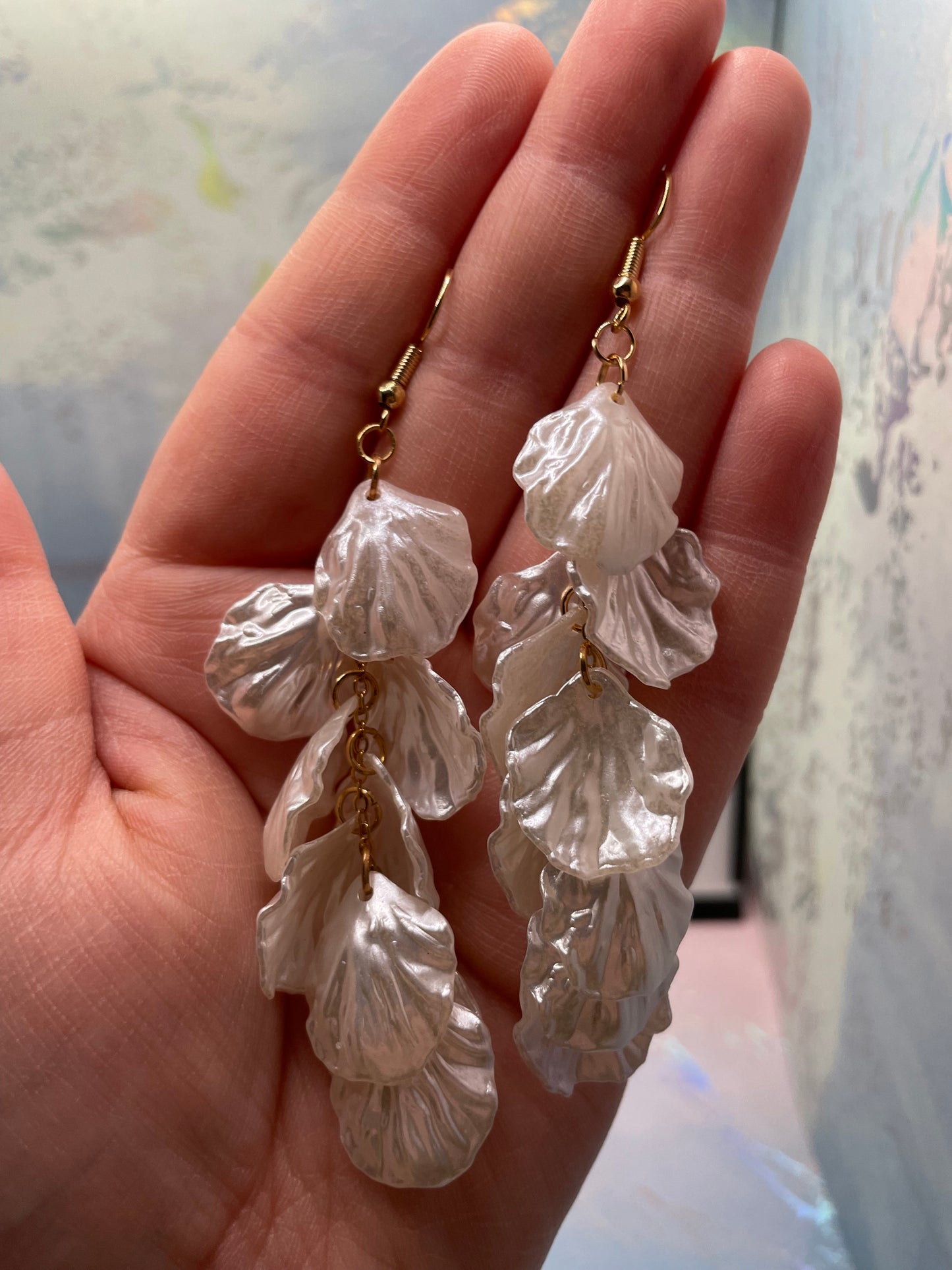 White Acetate Acrylic Petal Dangle Earrings