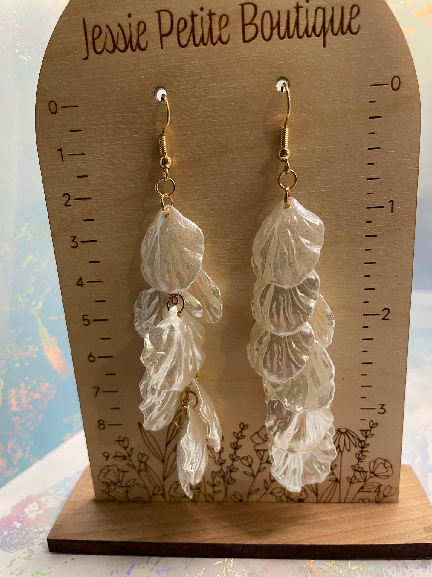 White Acetate Acrylic Petal Dangle Earrings