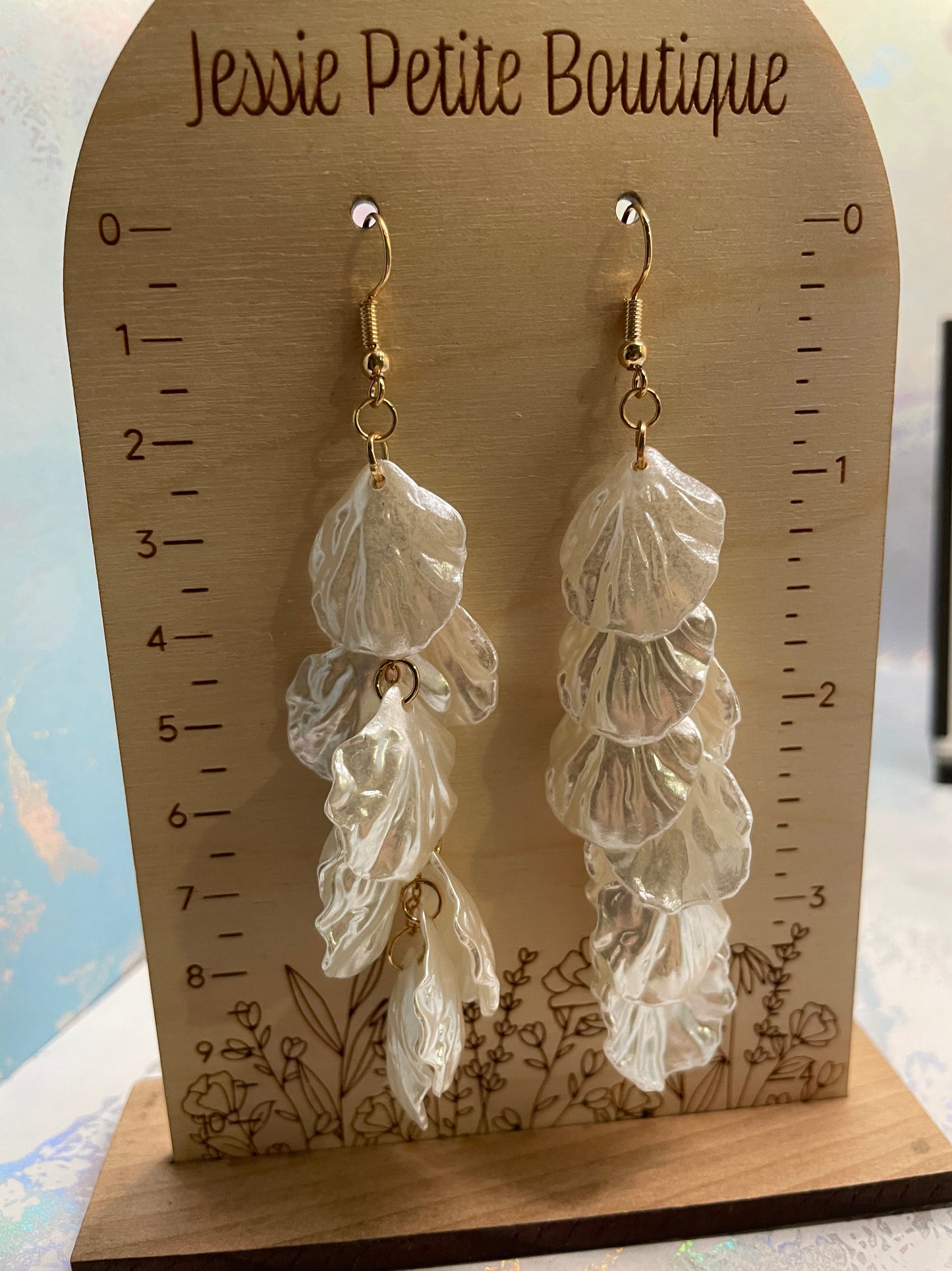 White Acetate Acrylic Petal Dangle Earrings
