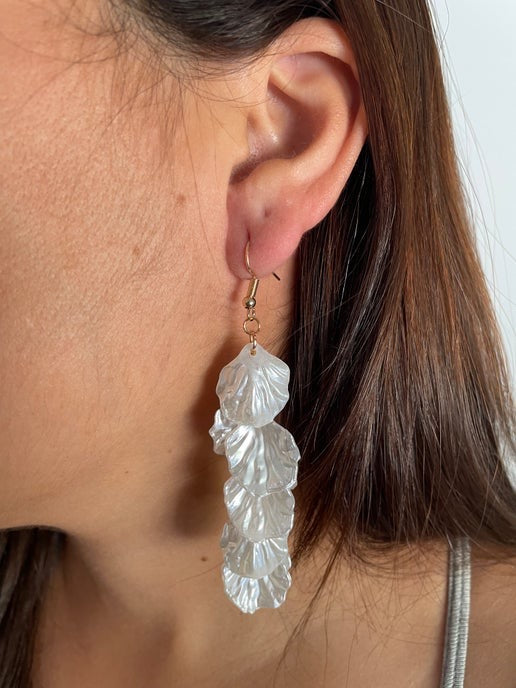 White Acetate Acrylic Petal Dangle Earrings