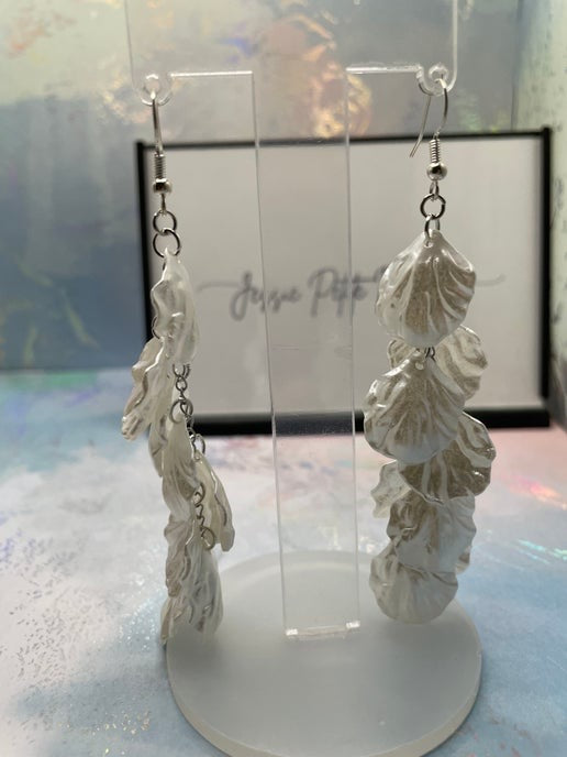 White Acetate Acrylic Petal Dangle Earrings