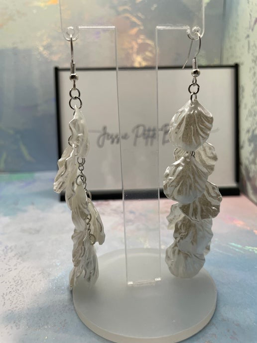 White Acetate Acrylic Petal Dangle Earrings