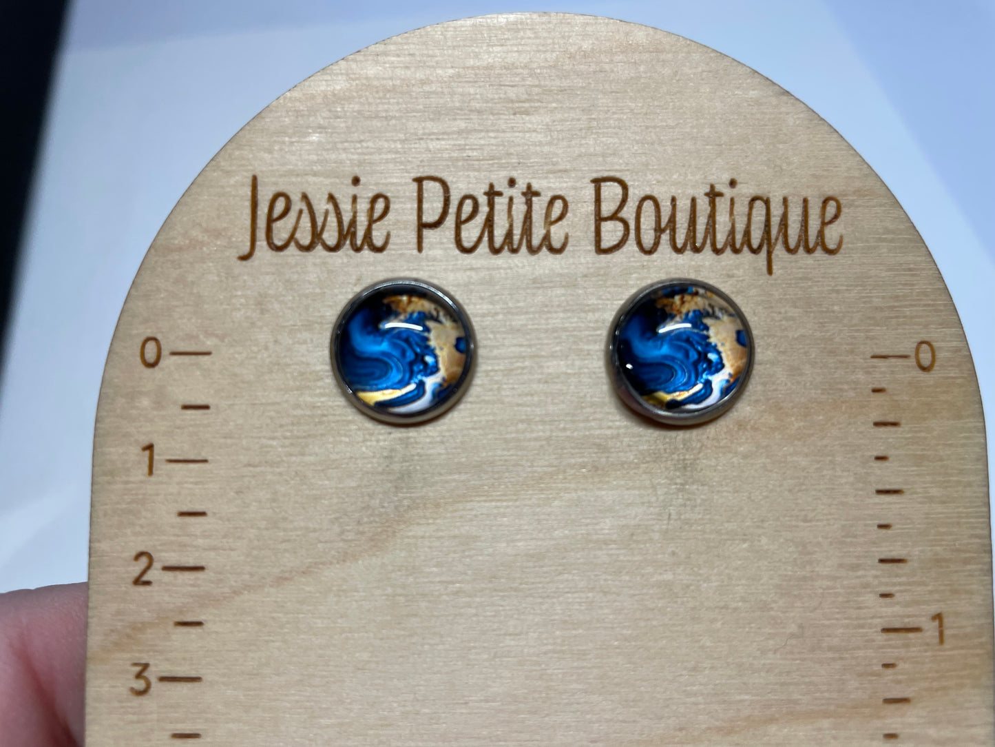 Blue Marble Stud Earrings – Stainless Steel & Nickel-Free