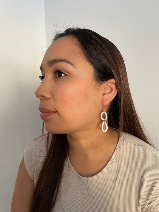 White and Gold Organic Oval Earrings
