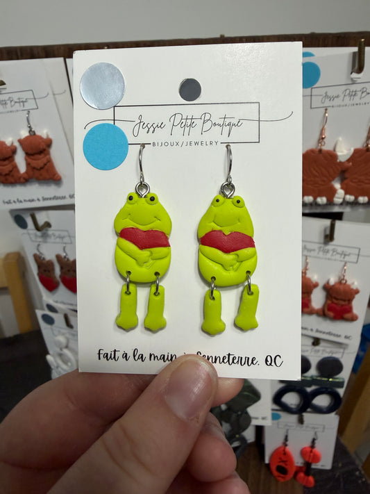 Frog with Dangling Legs Polymer Clay Earrings