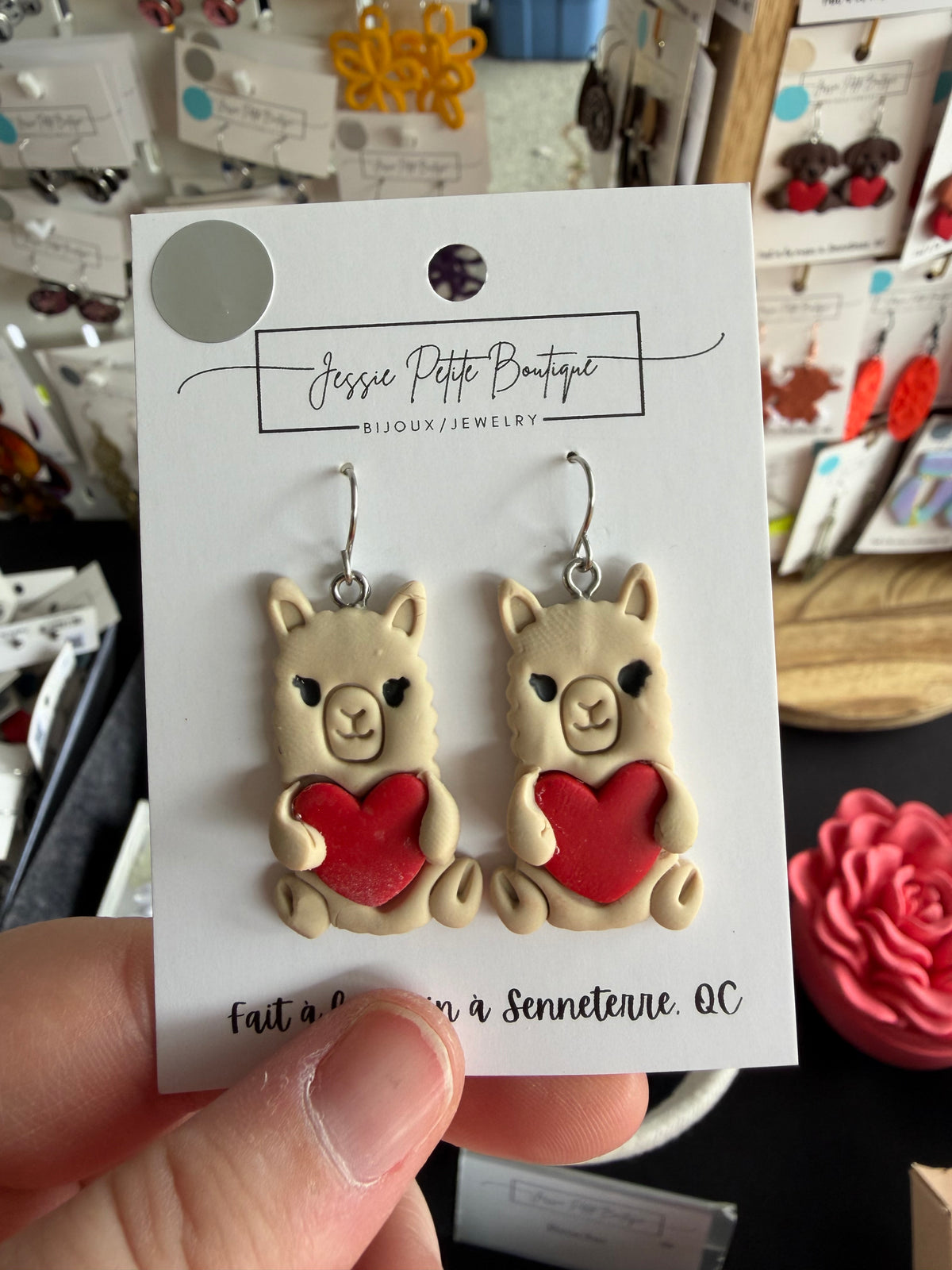 Llama with Heart Polymer Clay Earrings