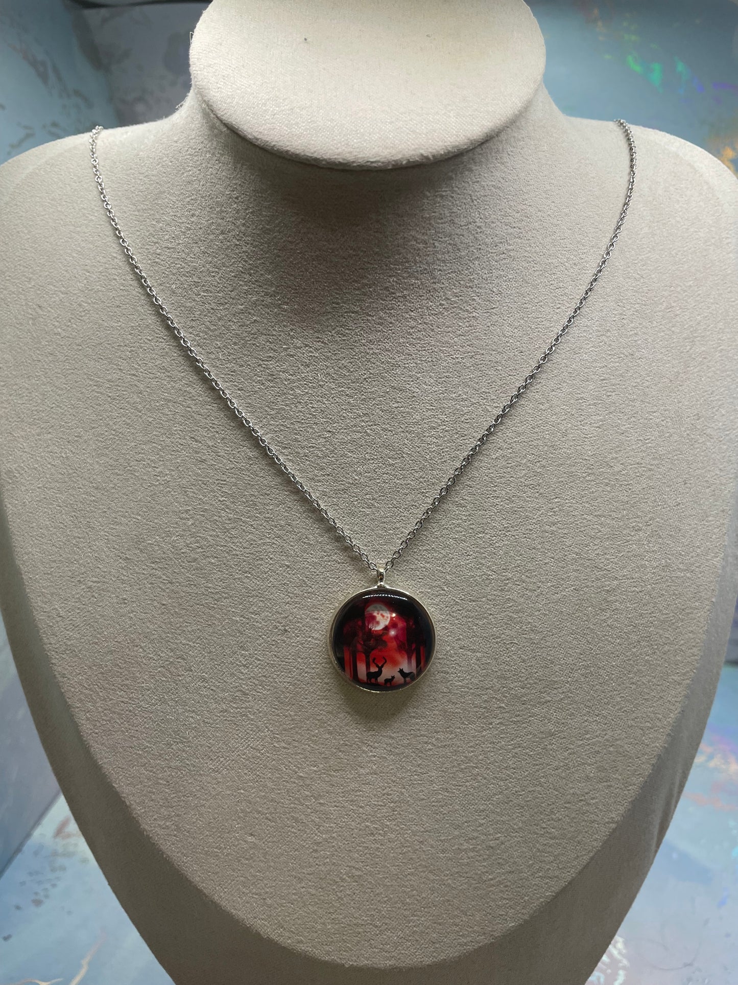 Mystical Forest Medallion Necklace(Silver Finish)Stainless Steel+Nickel Free