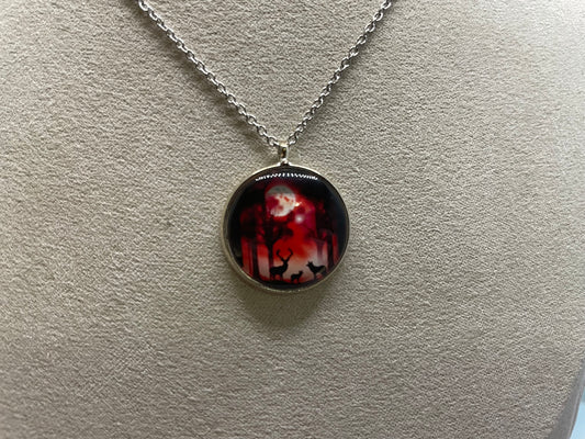 Collier Médaillon Forêt Mystique(Fini Argent)Acier Inoxydable+Sans Nickel