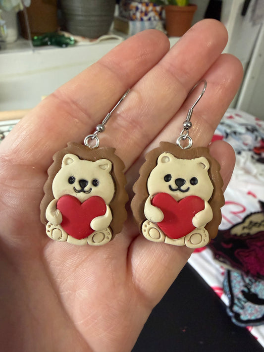 Hedgehog with Heart Polymer Clay Earrings
