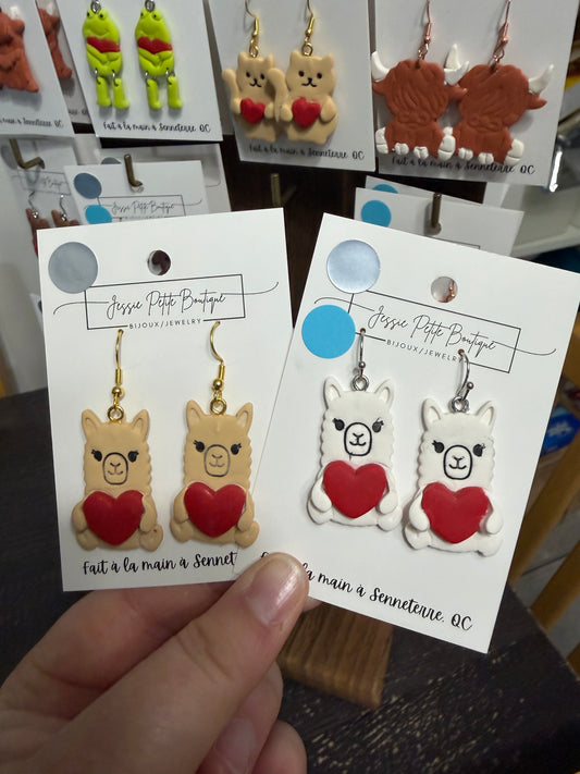 Llama with Heart Polymer Clay Earrings