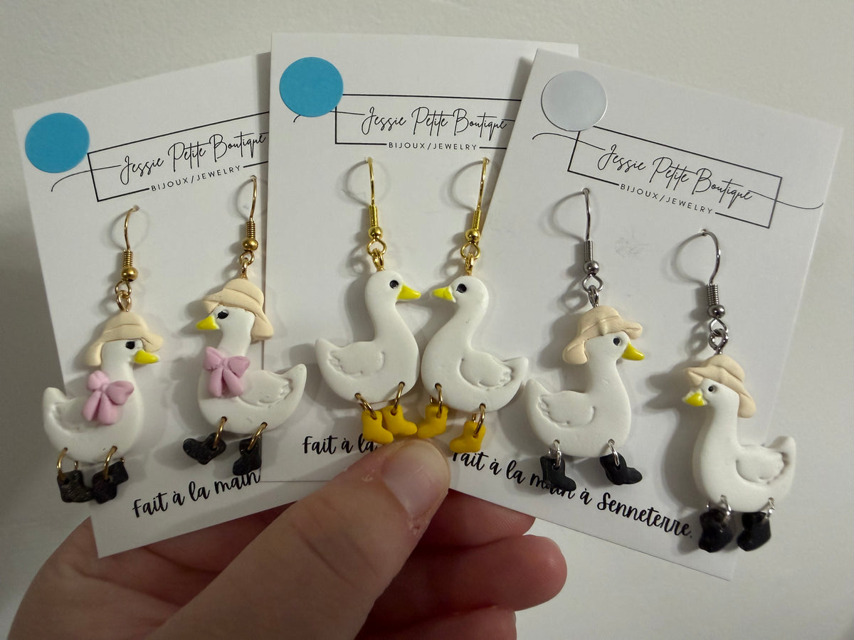 Goose Earrings with Dangling Boots