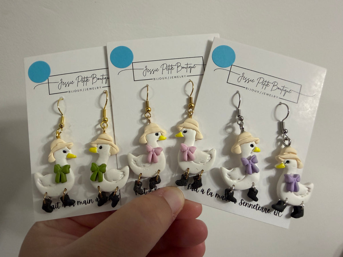 Goose Earrings with Dangling Boots