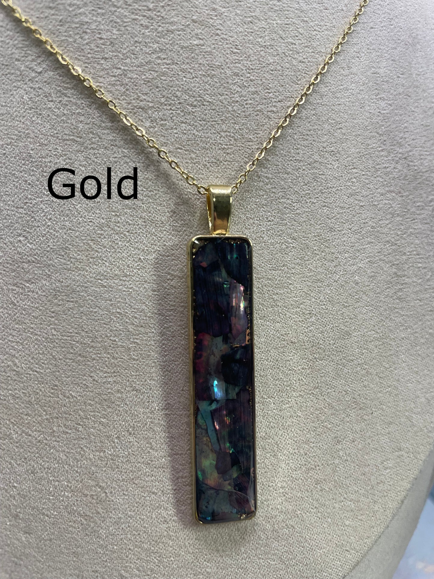 Long Gold Rectangular Abalone Shell Necklace