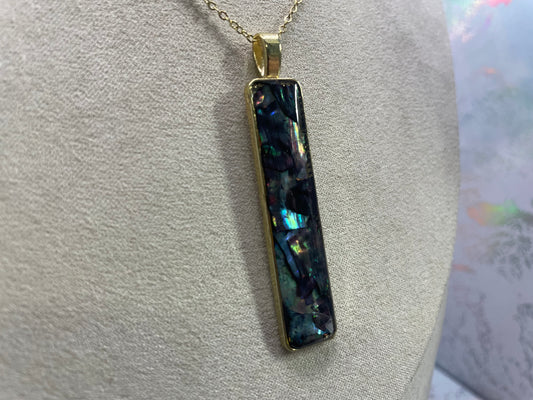 Long Gold Rectangular Abalone Shell Necklace
