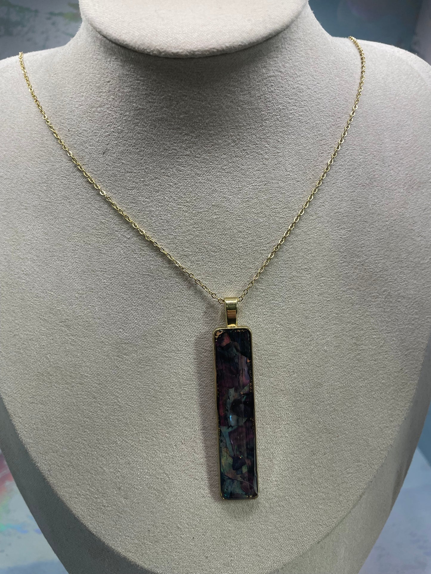 Long Gold Rectangular Abalone Shell Necklace