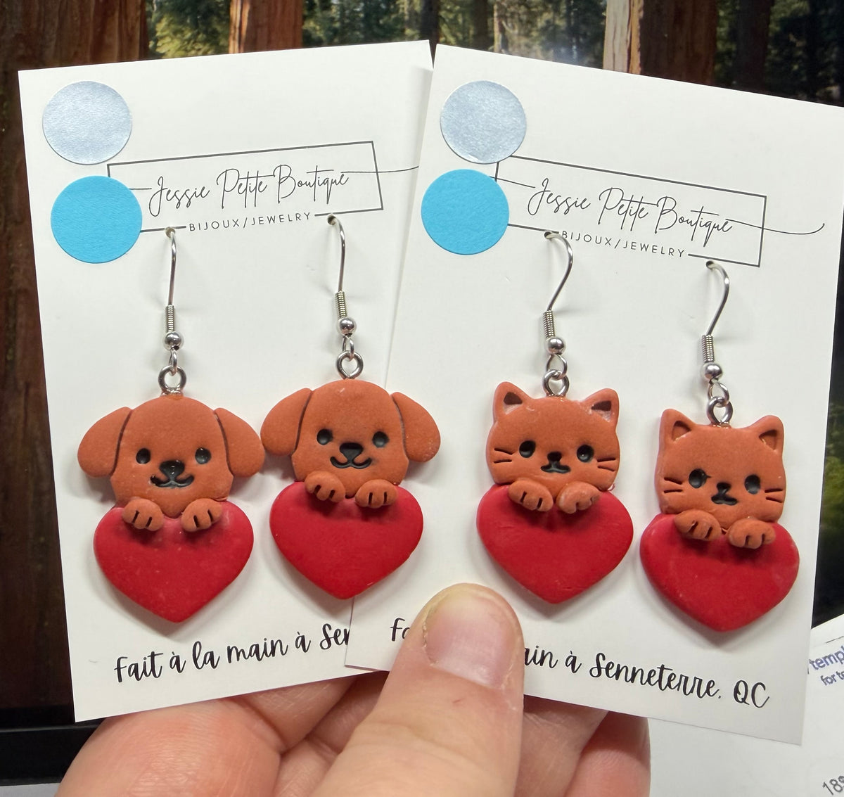 Boucles d’oreilles chat ou chien avec cœur 