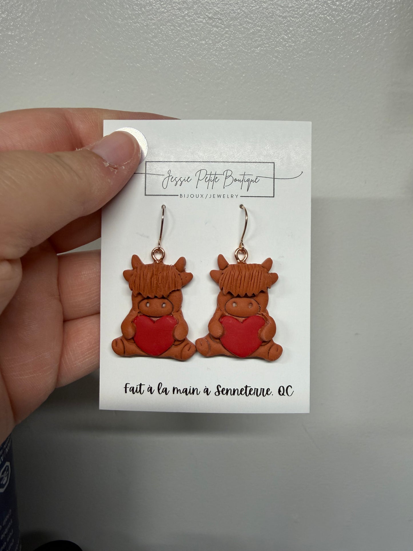 Highland Cow Heart Polymer Clay Earrings