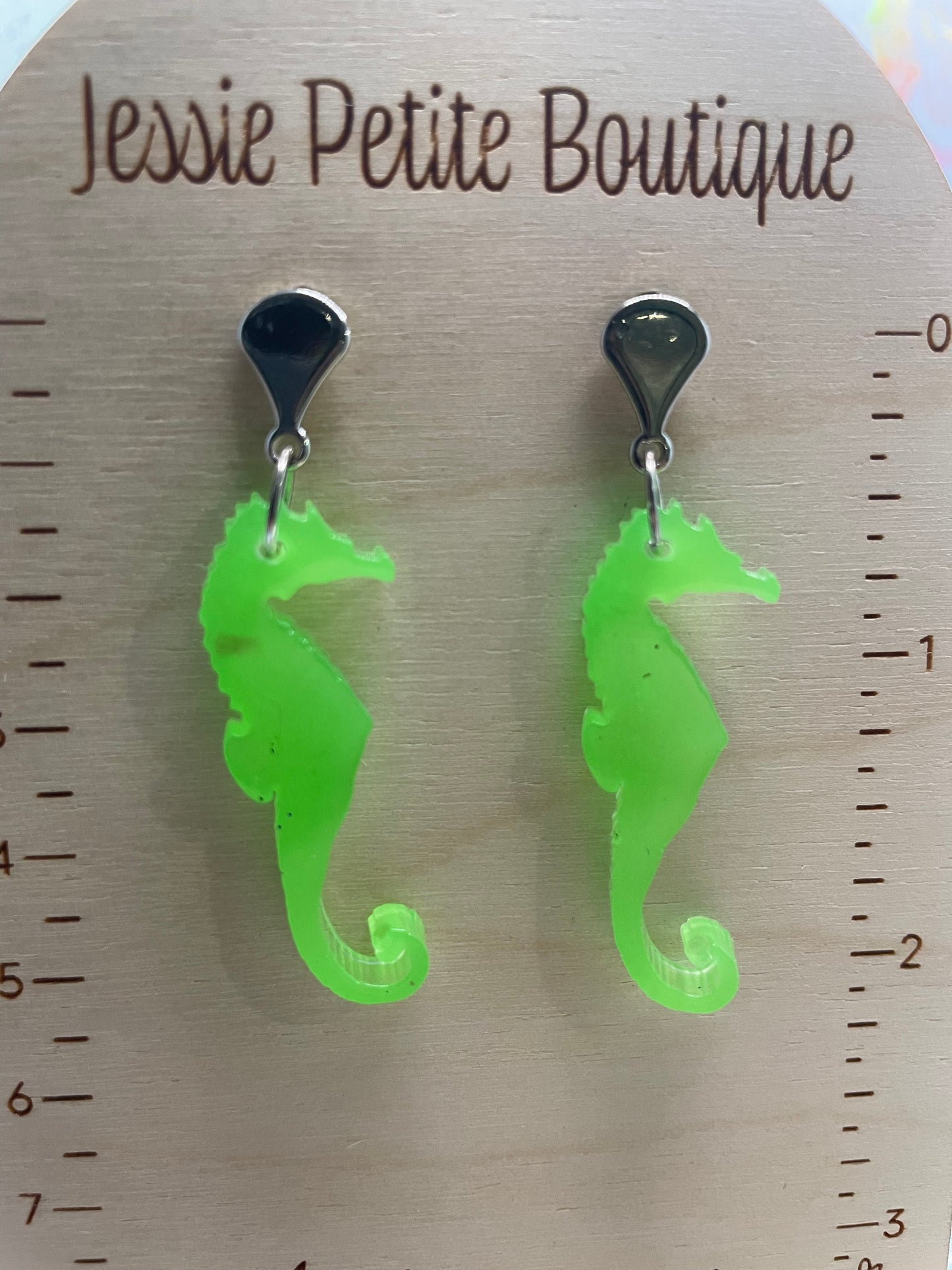 Glow-in-the-Dark Green Seahorse Earrings -Nickel Free