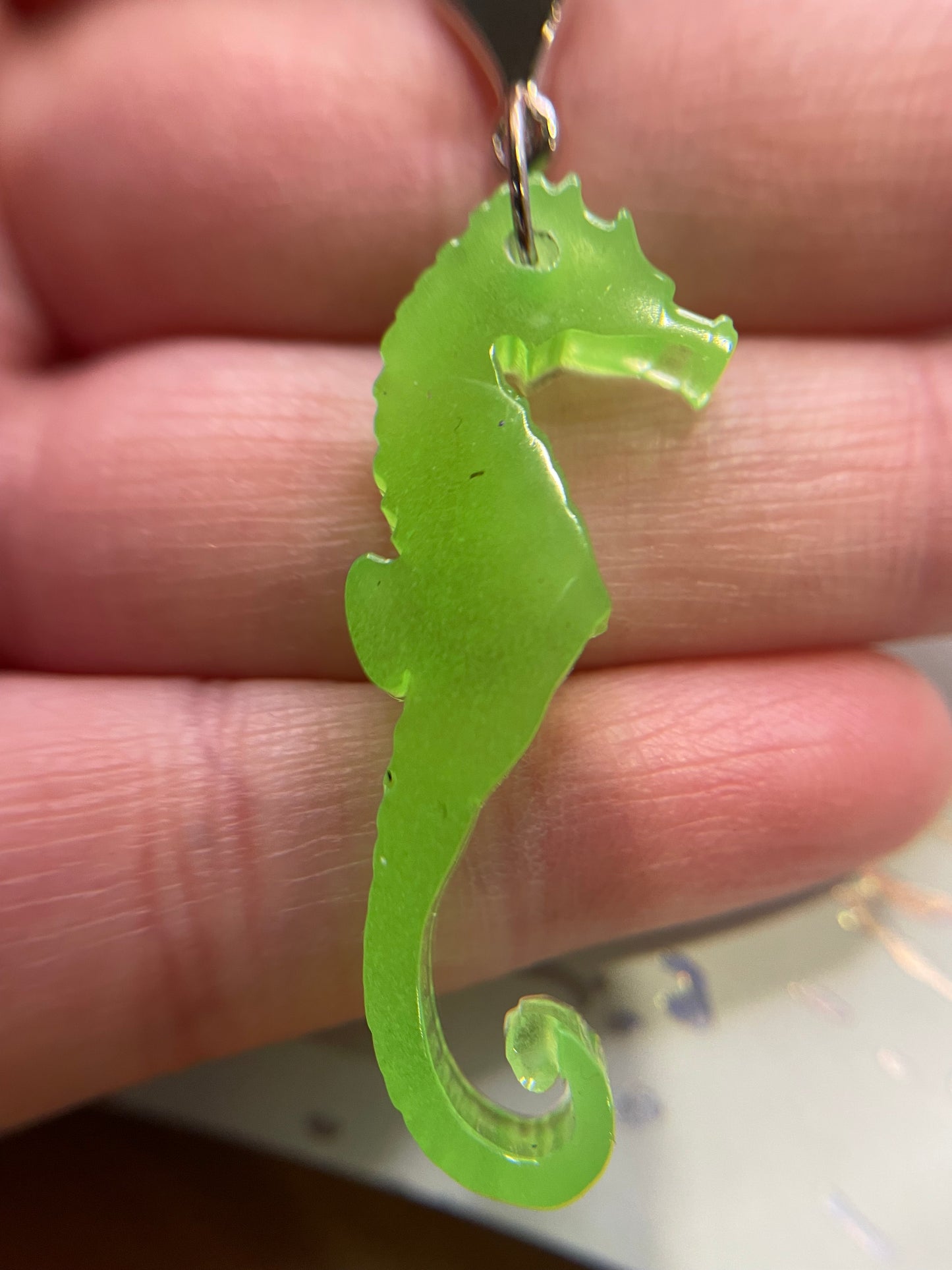 Glow-in-the-Dark Green Seahorse Earrings -Nickel Free