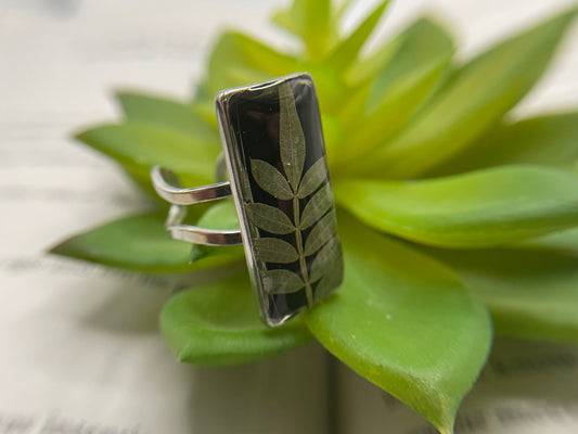 Rectangular Floral Resin Rings – Stainless Steel & Real Flowers