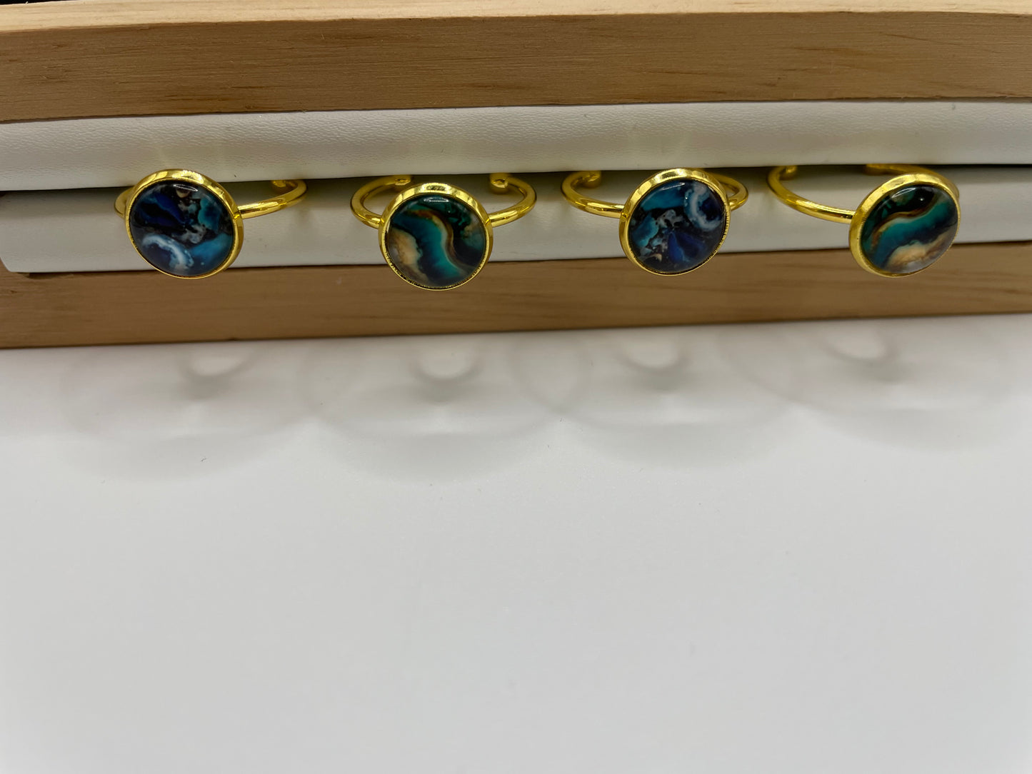 Adjustable Abstract Cabochon Rings – Gold Stainless Steel