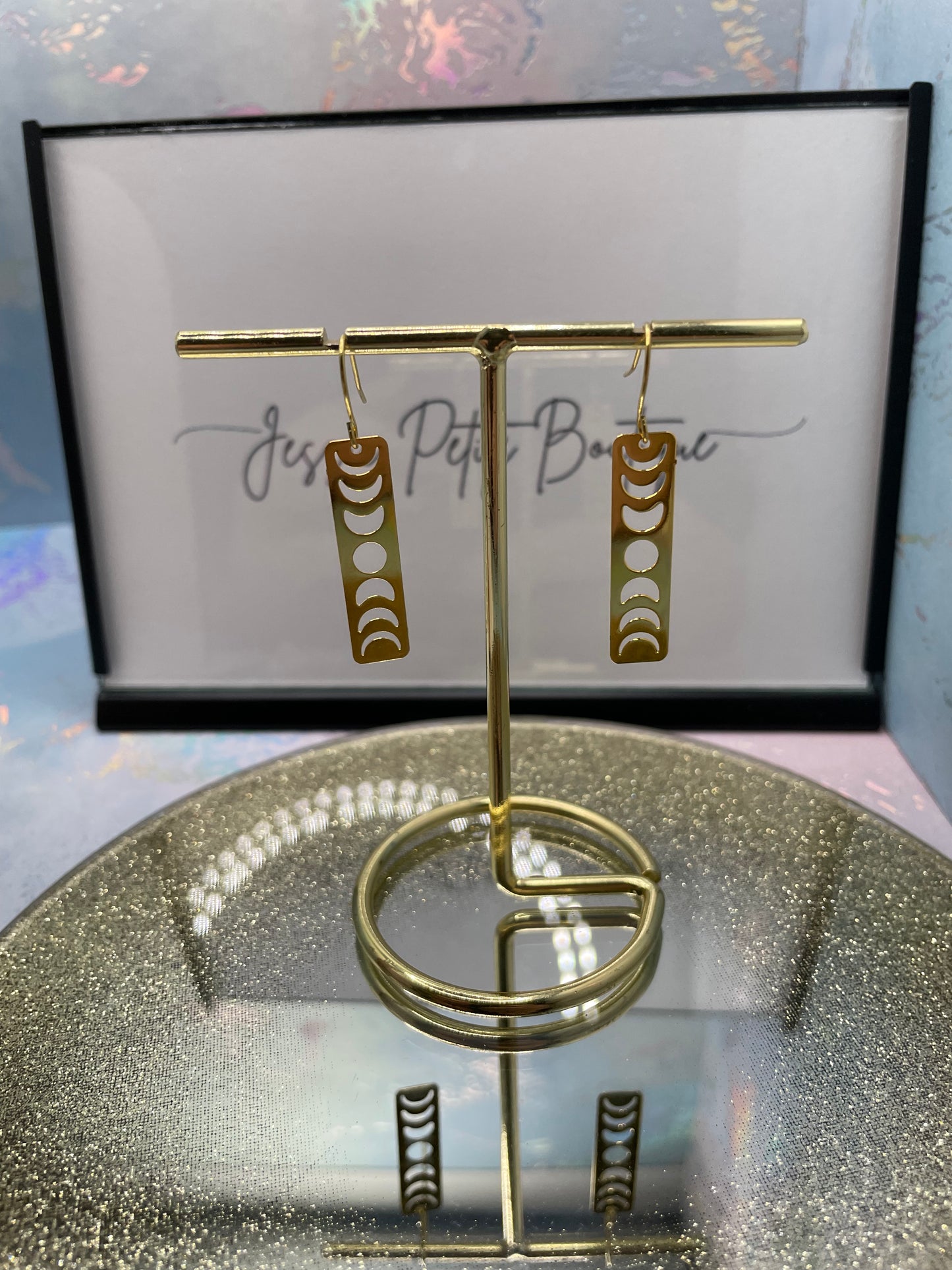 Moon Phases In Gold Rectangle Earrings NICKEL FREE
