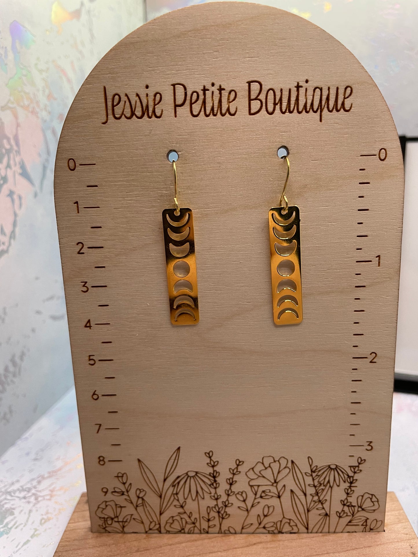 Moon Phases In Gold Rectangle Earrings NICKEL FREE